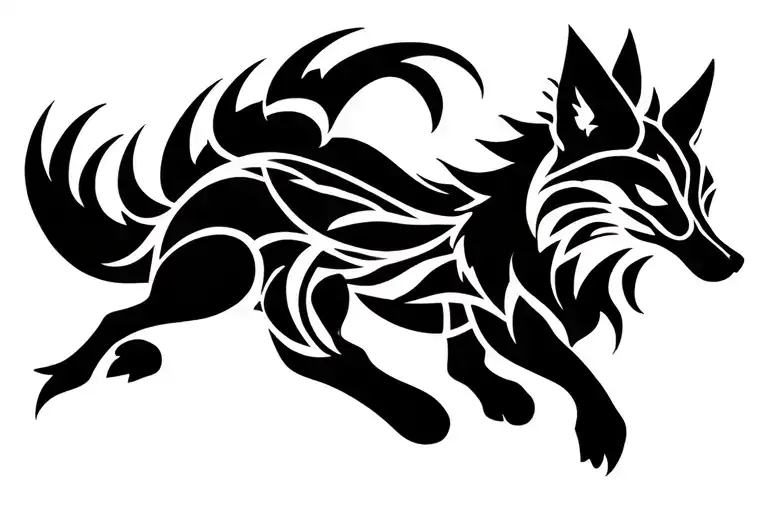 nine tailed fox runing tattoo design idea