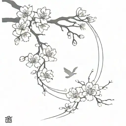 Cloud Japanese Leafs Cherry blossom tree tattoo design idea