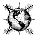 world globe with traditional compass to symbolize a mother separated from her son tattoo design idea