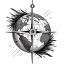 world globe with traditional compass to symbolize a mother separated from her son tattoo design idea