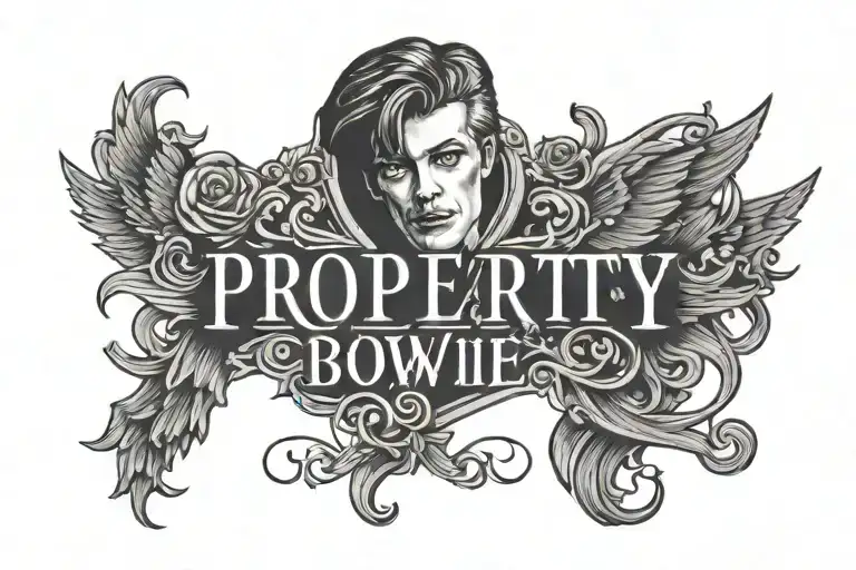 “Property of Bowie” tattoo across collar bone on chest in English  tattoo design idea