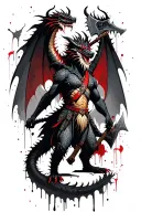 black dragon full body shaped like and an dwarf holding an great axe tattoo design idea