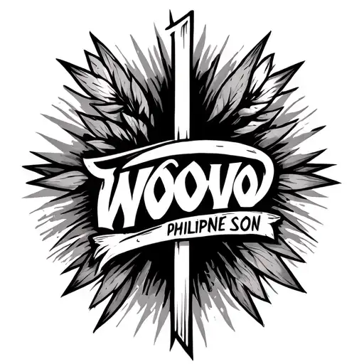 make a image of a forearm tattoo sleeve with these aspectsst. andrew cross the word wowo Philippines sunthe word son tattoo design idea