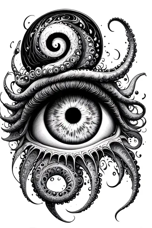 swirly tentacles eyeball tattoo design idea