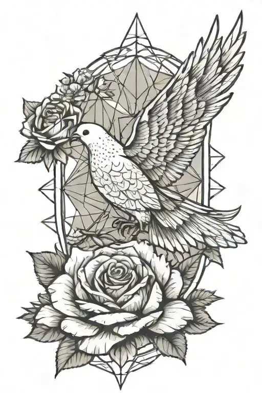 child, rose crystals, children's date of birth, dove as a symbol of the holy spirit tattoo design idea