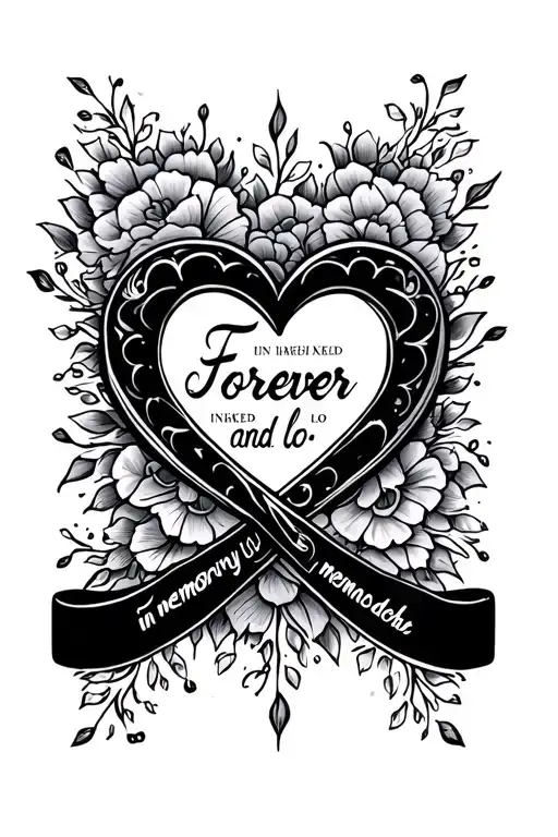 "Forever inked in memory and lo" Heart Infinity Symbol with names tattoo design idea