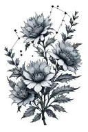 Hdyra constellation with sea holly flowers tattoo design idea