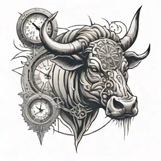 A powerful bull with a clock face as its eye, symbolizing strength and the value of time in the Army Special Forces tattoo design idea