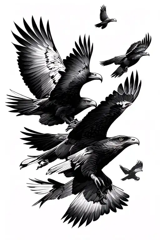 7 buzzards flying towards tattoo design idea