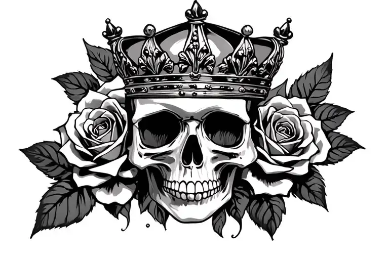 skull and roses with crown  tattoo design idea