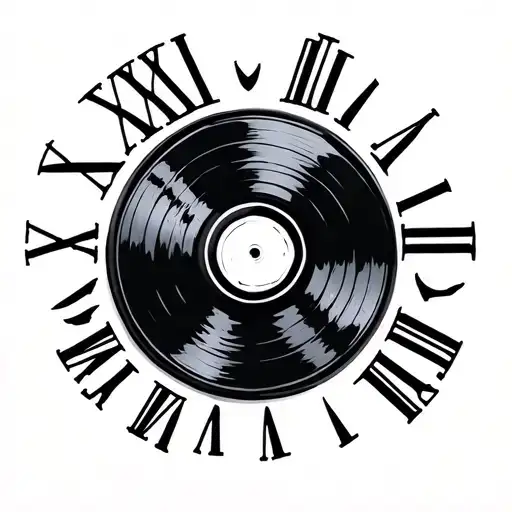 vinyl record with Roman numeral 2024 tattoo design idea