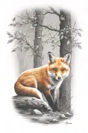 fox playing tattoo design idea