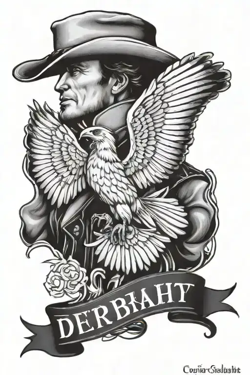 generate an image of a western memorial tattoo with the name of Derby Gearhart on it with a birth year of 08/28/06 and d tattoo design idea