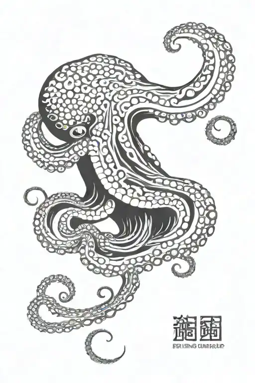 Octopus, Japanese wave patterns, binary code, tattoo design idea
