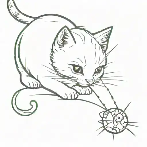 kitten playing with firefly insect tattoo design idea