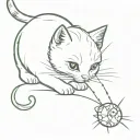 kitten playing with firefly insect tattoo design idea
