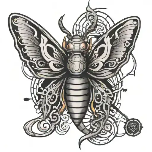 cyber sigil moth black and grey tattoo tattoo design idea