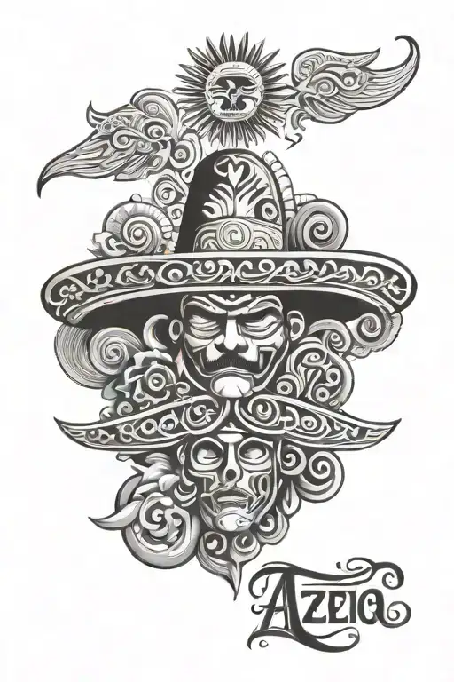 mexican, aztec, family, thre letters merged tattoo design idea