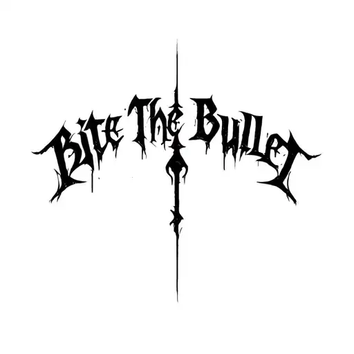 "Bite The Bullet" "Bite The Bullet" Dense Chaotic black gothic script fused with abstract forms  tattoo design idea