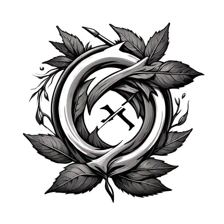 , an arc with an arrow, of the bay leaf, the word ραφαήλ must appear, all in a single symbol to signify tattoo design idea