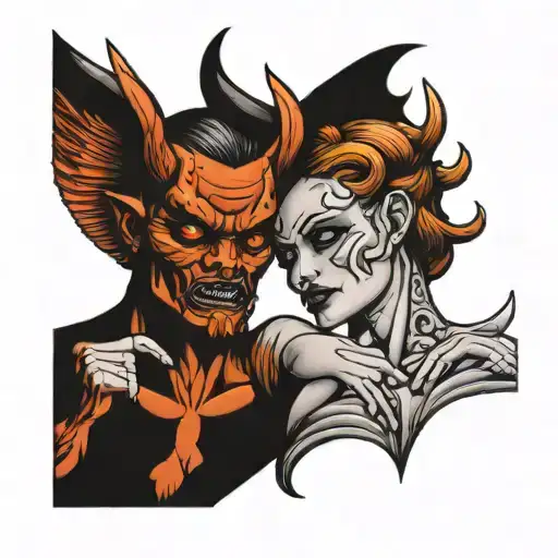devil and angel whispering on both shoulders  tattoo design idea