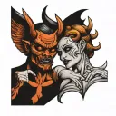 devil and angel whispering on both shoulders  tattoo design idea