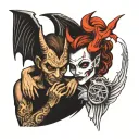 devil and angel whispering on both shoulders  tattoo design idea