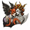 devil and angel whispering on both shoulders  tattoo design idea