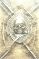 train tracks and a small compass with one hooded skull and engine camshafts harley davidson style tattoo design idea