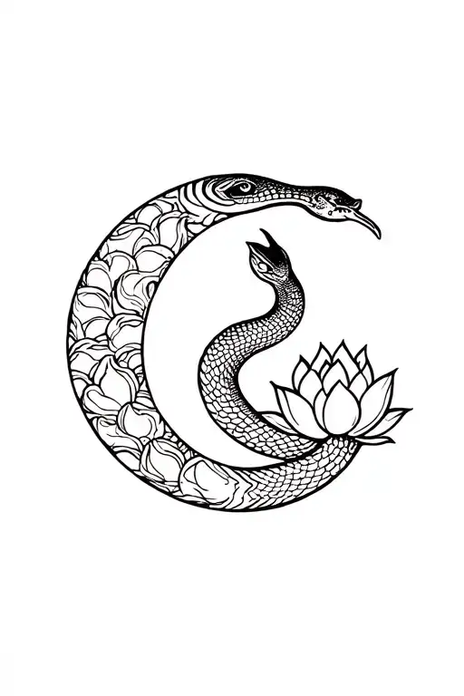 Snake, Moon and Lotus Flower tattoo design idea