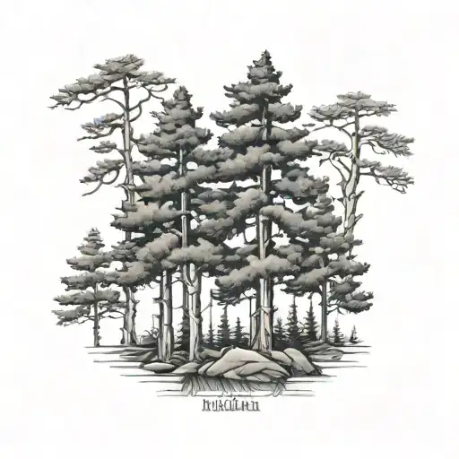 4 Pine trees with roman numerals on trunkl tattoo design idea
