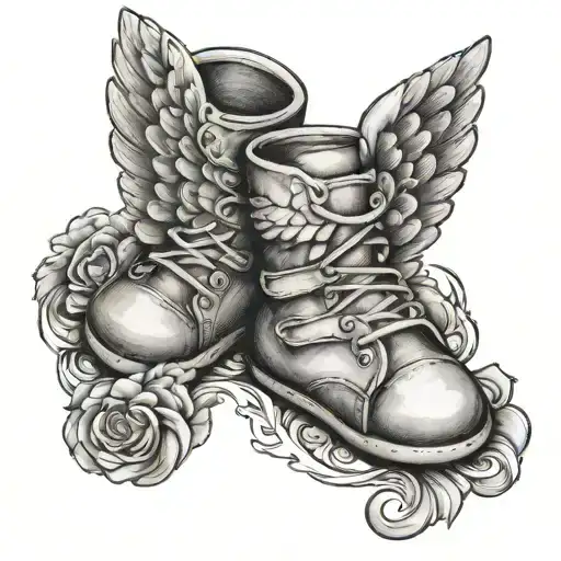 Baby feet with angel wings and halo tattoo design idea