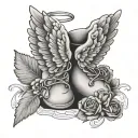 Baby feet with angel wings and halo tattoo design idea