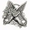 Baby feet with angel wings and halo tattoo design idea