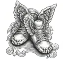 Baby feet with angel wings and halo tattoo design idea