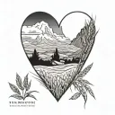 A tattoo design of a silhouette of the client's wife with a backdrop of the Rocky mountains and wheat fields, symbolizing their love for each other and their favorite things tattoo design idea
