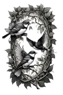 two sparrows flying and thorns Turing into a vine going down the forearm tattoo design idea