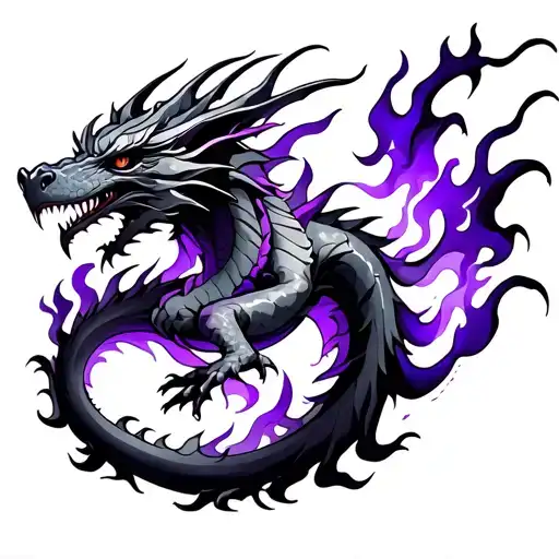 dragon purple flames mystical tattoo design idea