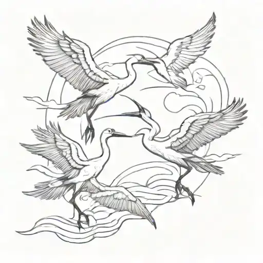 2 cranes flying tattoo design idea