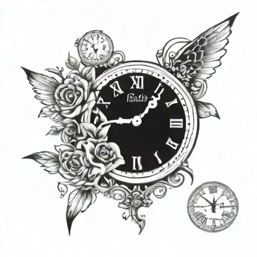 A tattoo featuring a stylized clock showing the time your husband passed away, surrounded by symbols of strength and hope tattoo design idea