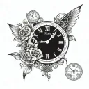 A tattoo featuring a stylized clock showing the time your husband passed away, surrounded by symbols of strength and hope tattoo design idea