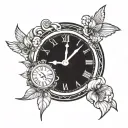 A tattoo featuring a stylized clock showing the time your husband passed away, surrounded by symbols of strength and hope tattoo design idea