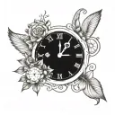 A tattoo featuring a stylized clock showing the time your husband passed away, surrounded by symbols of strength and hope tattoo design idea