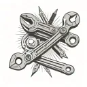 adjustable wrench and screwdriver beside each other tattoo design idea