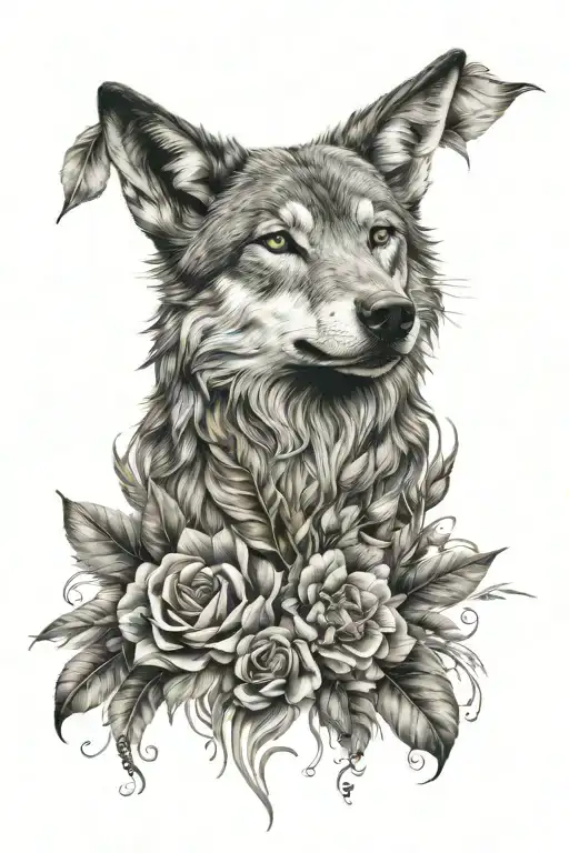 Loup ornement floral tattoo design idea