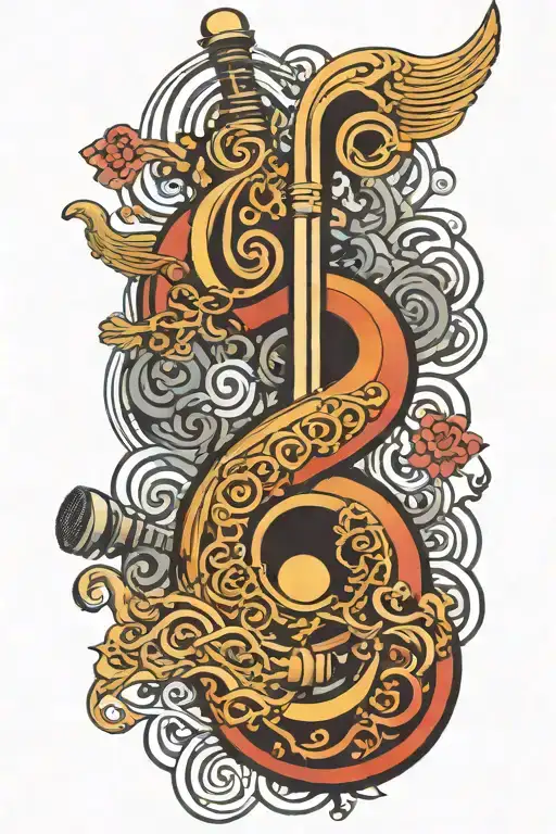drum machine bass clef microphone intertwined tattoo design idea