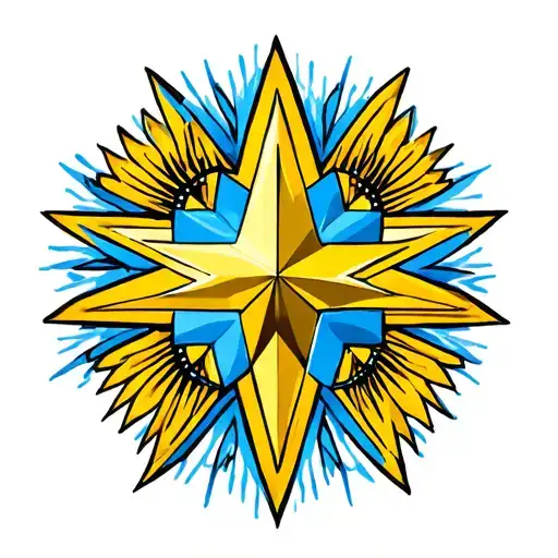 Star with service, teamwork, accountability, respect in blue and yellow tattoo design idea