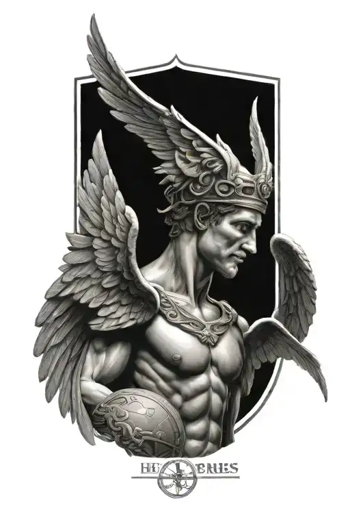 Hermes messenger god, winged crown, greek art, Greek symbolism tattoo design idea