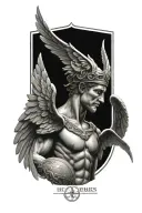Hermes messenger god, winged crown, greek art, Greek symbolism tattoo design idea
