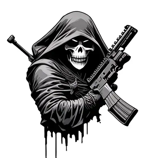 grim reaper with m4 assault rifle tattoo design idea